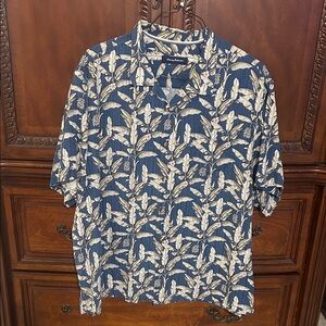 Tommy Bahama Navy and Cream Leaf Print Shirt